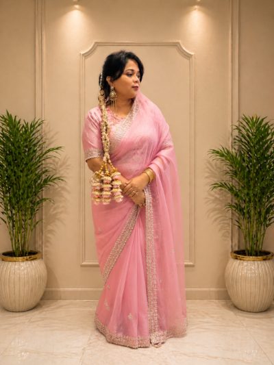 Adaa Bazaar Women's Ready to Wear Georgette Partywear Silk Saree with Designer Blouse