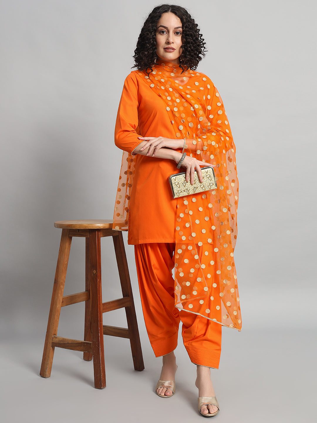 Adaa Bazaar Women's Readymade Patiala Suit (orange) with Dupatta