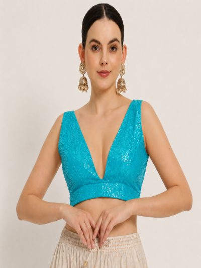 Adaa Bazaar Sequins Party Wear Cut Sleeves Stitched Blouse