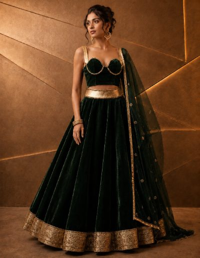 Adaa Bazaar Women’s Designer Velvet Lehenga Choli Set with Dupatta