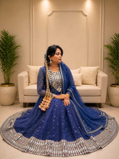 Adaa Bazaar Women's Readymade Blue Lehenga with Choli & Dupatta