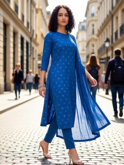 Adaa Bazaar Women's Sky Blue Printed Silk Suits with Dupatta