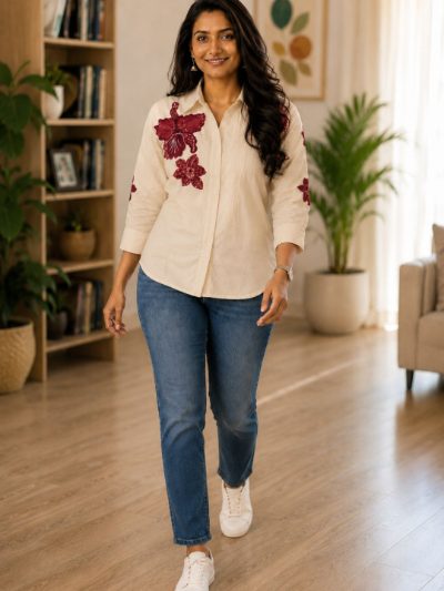 Women Embroidered Shirts Perfect for Casual and Formal Wear in Cotton Fabric
