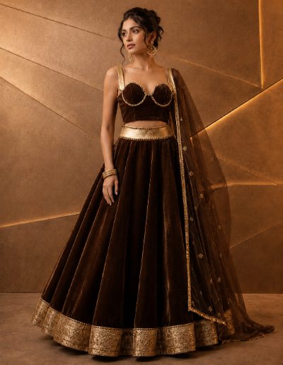 Adaa Bazaar Women’s Designer Velvet Lehenga Choli Set with Dupatta