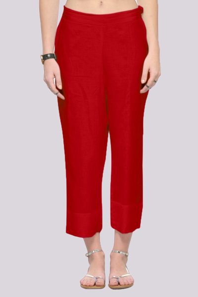 Adaa Bazaar Women's Rayon Ankle Length Pant Red