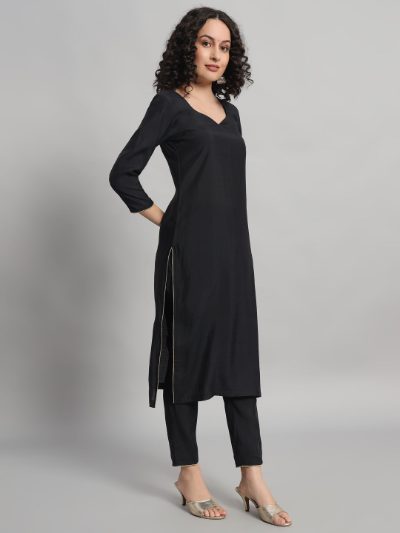 Adaa Bazaar Women's Readymade Suit (black) with Dupatta (pink)