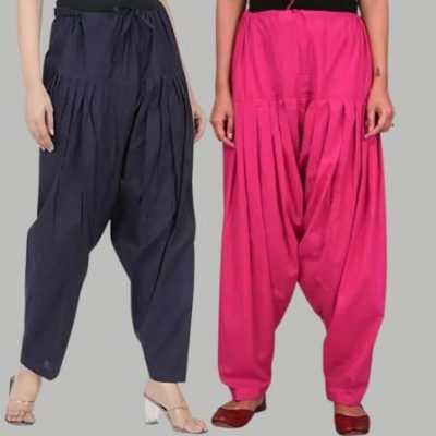 Adaa Bazaar Women's Cotton Patiala Salwar Magenta Pink and Blue
