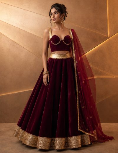 Adaa Bazaar Women’s Designer Velvet Lehenga Choli Set with Dupatta