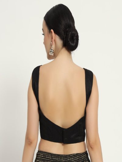 Adaa Bazaar Women's Readymade Black Blouse with Cut Sleeves