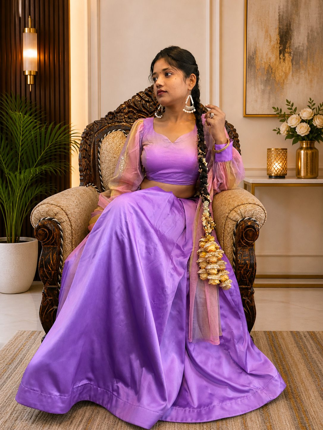 Adaa Bazaar Women's Readymade Lavender Colour Lehenga with Dupatta