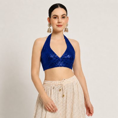 Adaa Bazaar Sequins Party Wear Cut Sleeves Stitched Halter Neck Blouse