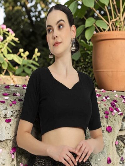 Adaa Bazaar Women's Readymade Black Blouse with Half Sleeves