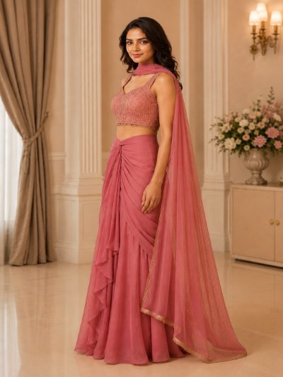 Adaa Bazaar Women's Georgette Draped Skit Dress