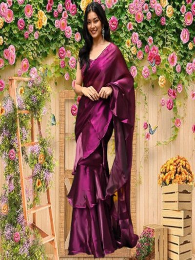 Adaa Bazaar Women's Indo-Western Ready to Wear Saree with Stitched Blouse