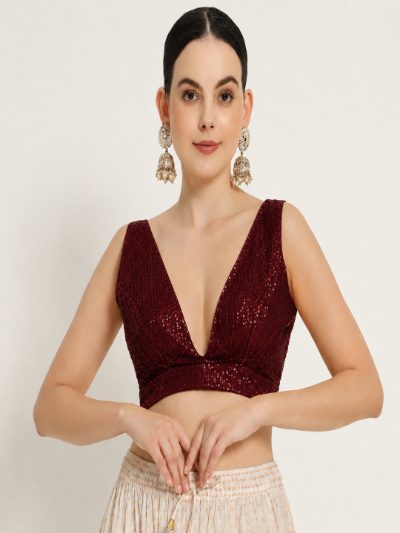 Adaa Bazaar Sequins Party Wear Cut Sleeves Stitched Blouse
