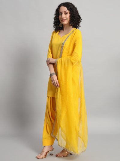Adaa Bazaar Women's Readymade Patiala Suit (yellow) with Dupatta