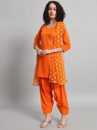 Adaa Bazaar Women's Readymade Patiala Suit (orange) with Dupatta