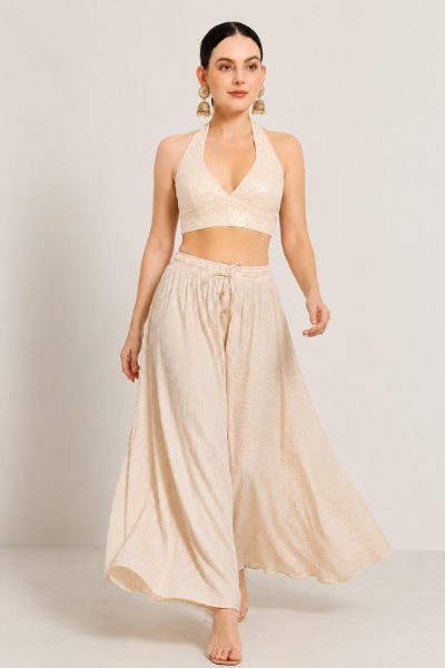 Adaa Bazaar Sequins Party Wear Cut Sleeves Stitched Halter Neck Blouse
