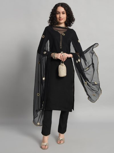 Adaa Bazaar Women's Readymade Suit (black) with Dupatta