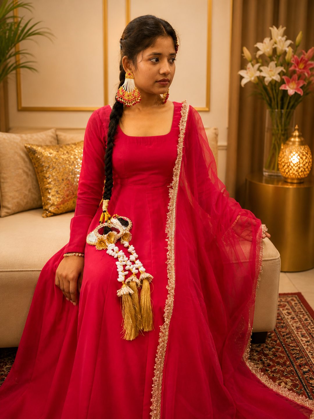 Adaa Bazaar Women's Readymade Anarkali Suit (magenta ) with Dupatta