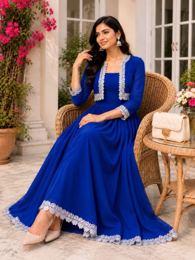 Adaa Bazaar Women's Cotton Cambric Calf-Length Dress with Half Jacket