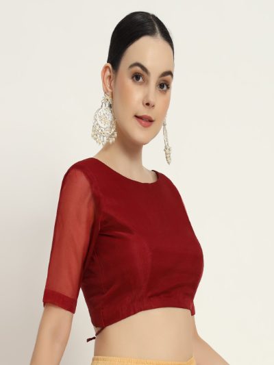 Adaa Bazaar Women's Readymade Red Blouse with Half Sleeves