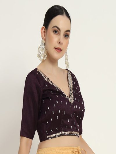Adaa Bazaar Women's Readymade Wine Blouse with Half Sleeves