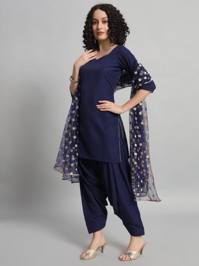 Adaa Bazaar Women's Readymade Patiala Suit (blue) with Dupatta