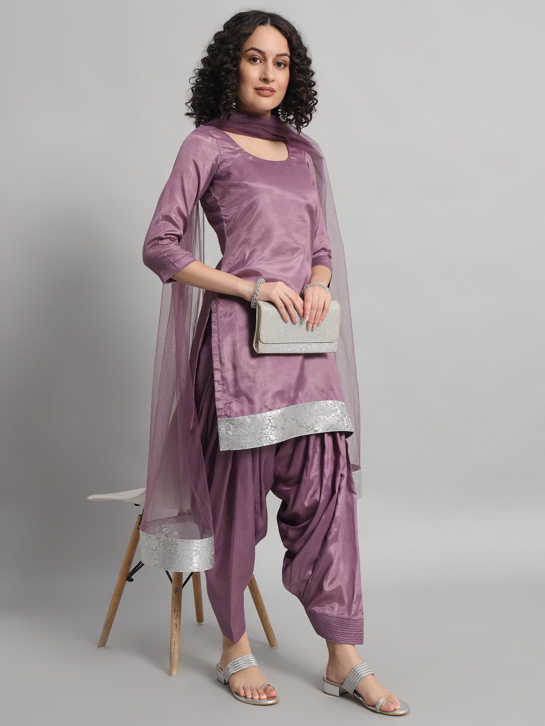 Adaa Bazaar Women's Readymade Patiala Suit (purple) with Dupatta