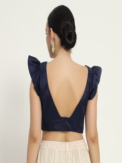 Adaa Bazaar Women's Readymade Blue Blouse with Sleeves