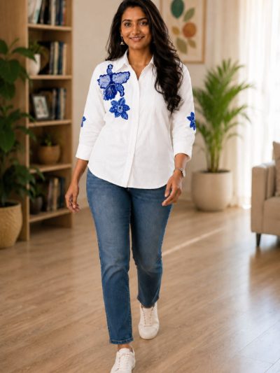 Women Embroidered Shirts Perfect for Casual and Formal Wear in Cotton Fabric