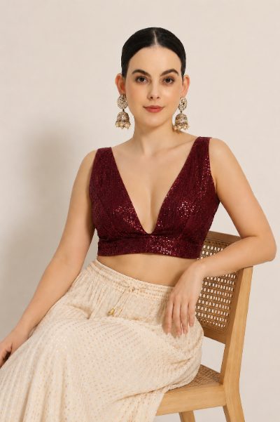 Adaa Bazaar Sequins Party Wear Cut Sleeves Stitched Blouse