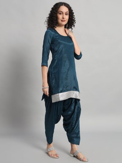 Adaa Bazaar Women's Readymade Patiala Suit (Navy Blue) with Dupatta