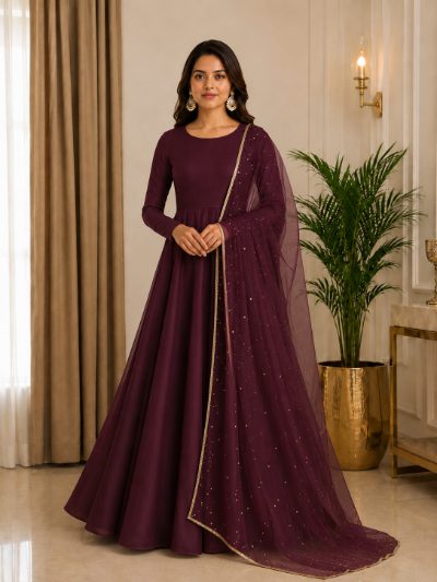 Adaa Bazaar Women's Anarkali Suit (wine ) with Dupatta