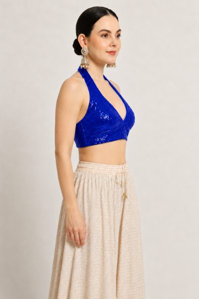 Adaa Bazaar Sequins Party Wear Cut Sleeves Stitched Halter Neck Blouse