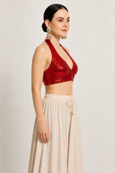 Adaa Bazaar Sequins Party Wear Cut Sleeves Stitched Halter Neck Blouse