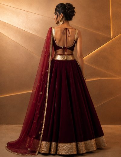 Adaa Bazaar Women’s Designer Velvet Lehenga Choli Set with Dupatta