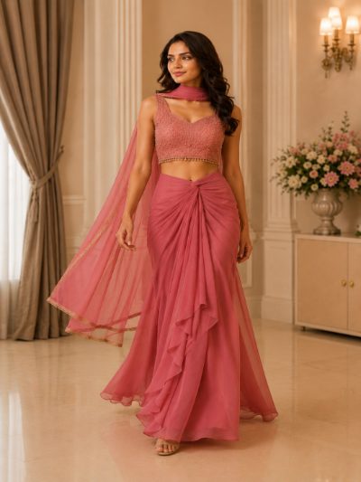 Adaa Bazaar Women's Georgette Draped Skit Dress