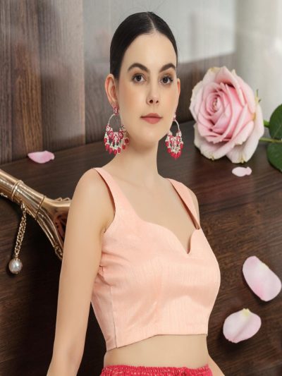 Adaa Bazaar Women's Readymade Pink Blouse with Cut Sleeves