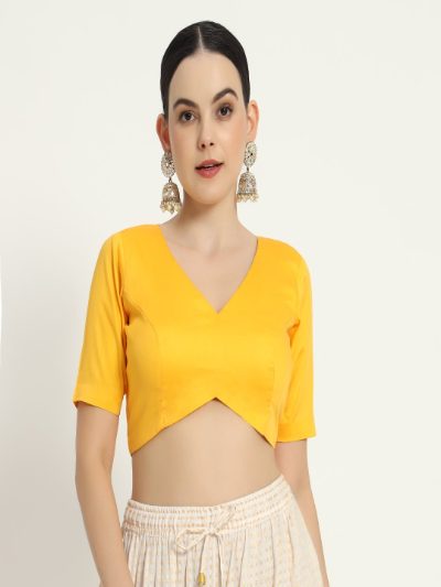 Adaa Bazaar Women's Readymade Yellow Blouse with Half Sleeves