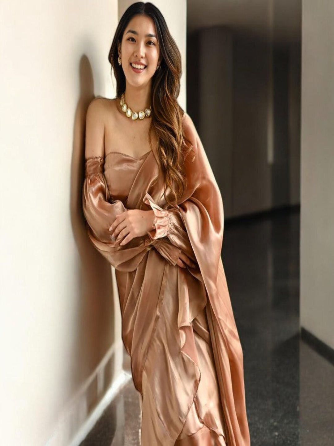 Adaa Bazaar Women's Indo-Western Ready to Wear Saree with Stitched Blouse