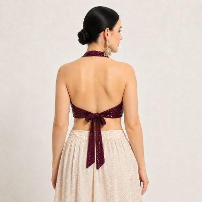 Adaa Bazaar Sequins Party Wear Cut Sleeves Stitched Halter Neck Blouse