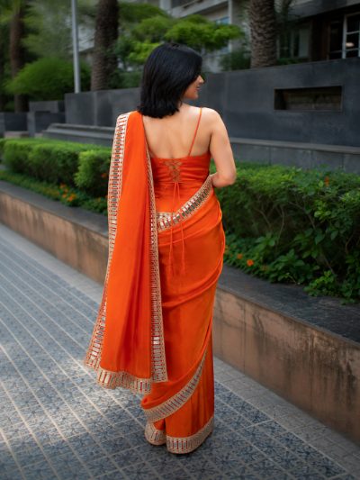 Adaa Bazaar Women's Partywear Silk Saree with Real Mirror Work Border & Designer Blouse