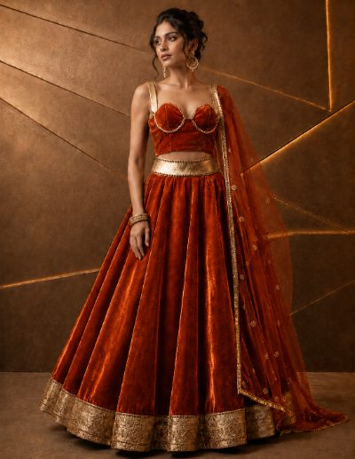 Adaa Bazaar Women’s Designer Velvet Lehenga Choli Set with Dupatta