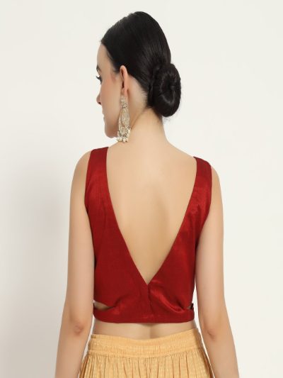 Adaa Bazaar Women's Readymade Red Blouse with Cut Sleeves