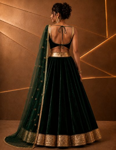 Adaa Bazaar Women’s Designer Velvet Lehenga Choli Set with Dupatta