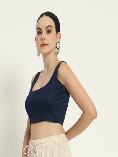 Adaa Bazaar Women's Readymade Blue Blouse with Cut Sleeves