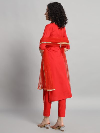Adaa Bazaar Women's Readymade Suit (orange) with Dupatta