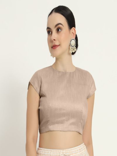 Adaa Bazaar Women's Readymade Light Gold Blouse with Half Sleeves