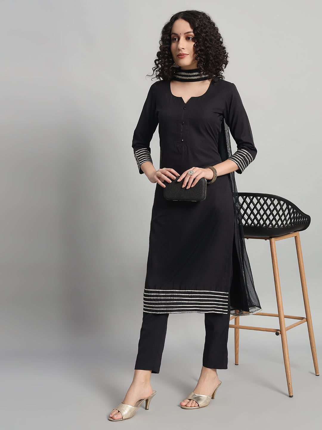 Adaa Bazaar Women's Readymade Suit (black) with Dupatta